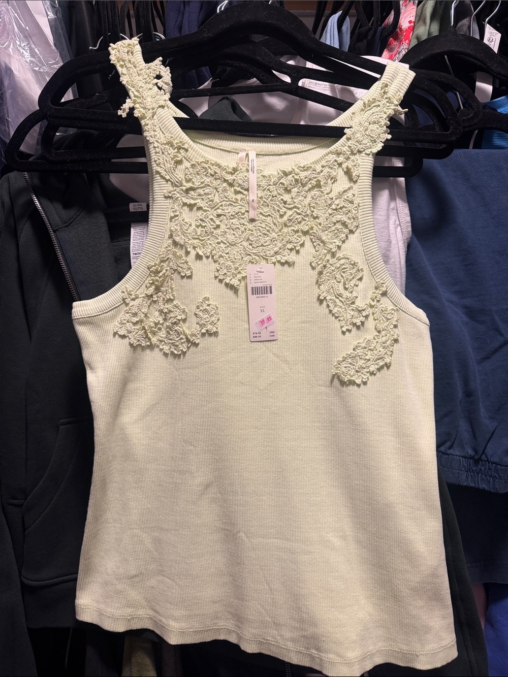 Anthropologie Pale Green Lace Appliqué Tank Top